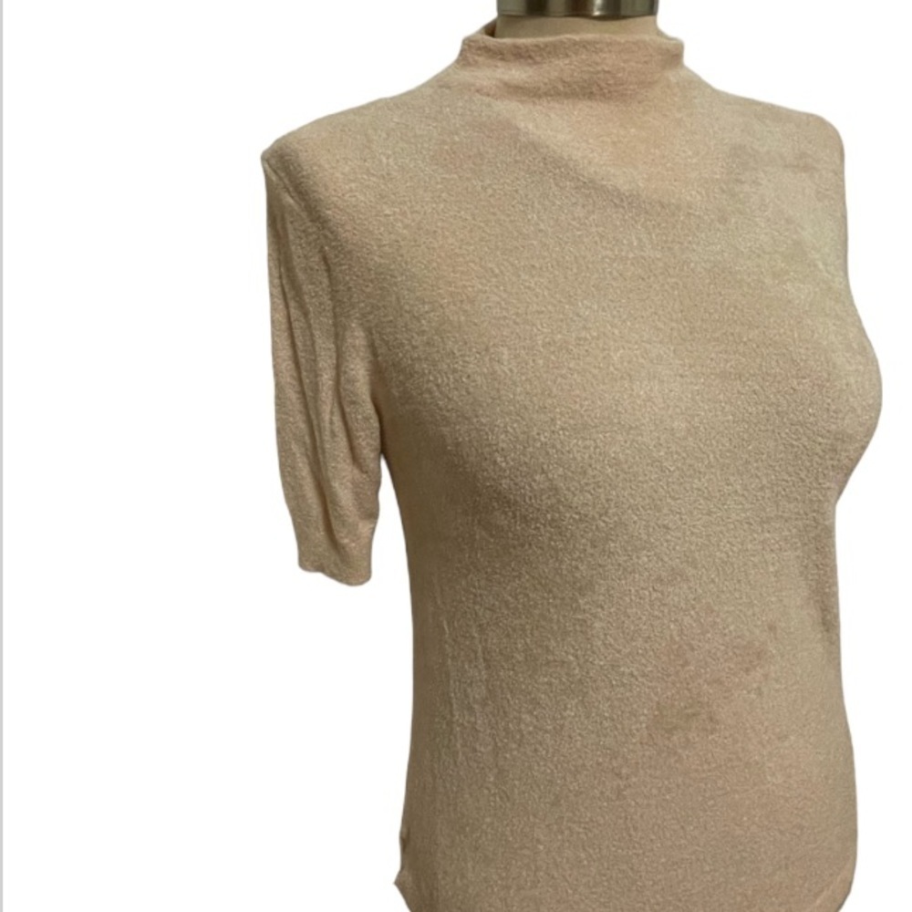 Loft Mock Neck Short Sleeve Textured Light Pink Fuzzy Short Sleeve Top